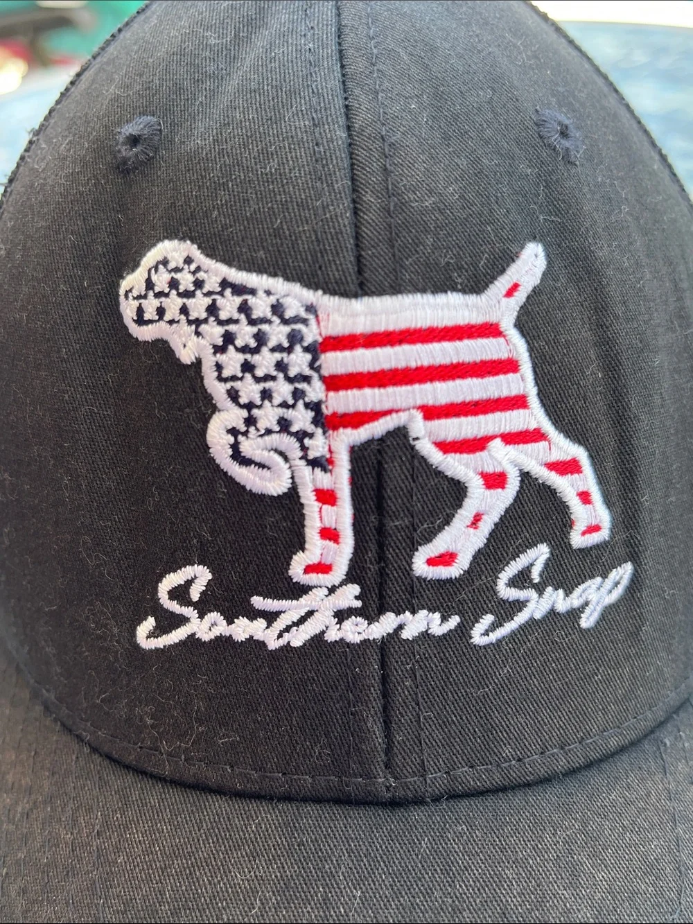 Southern Snap Patriotic Dog‎ Richardson 112 Mesh Snapback Trucker Hat USA Flag